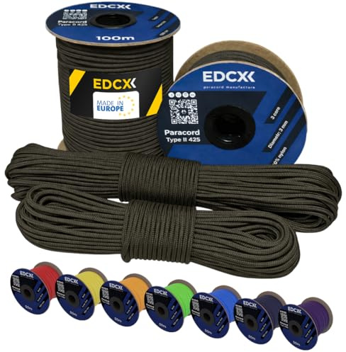 EdcX 3 mm Nylon Paracord 425 (15, 30, 50 And 100m) – 3 mm Type II, 100% Nylon Rope, 3 Strand Rope, 3 mm Nylon Rope in Many Colors (Army Green, 15 m)