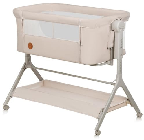 Lionelo Leonie Plus 3 in 1 Kinderbett bis 9kg, Zustellbett und Wiege, Höhenanpassung, Luftige Wände, abnehmbare Seite, Räder mit Bremse, Großer Korb