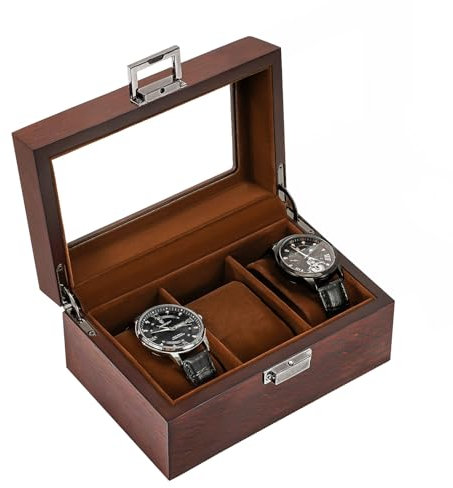 ProCase Wooden Watch Box for Men, 3 Slot Watch Display Case Mens Watch Box Organizer, Wood Watch Case for Men Watch Storage, Watch Holder Organizer with Glass Lid -3 Slot, Espresso