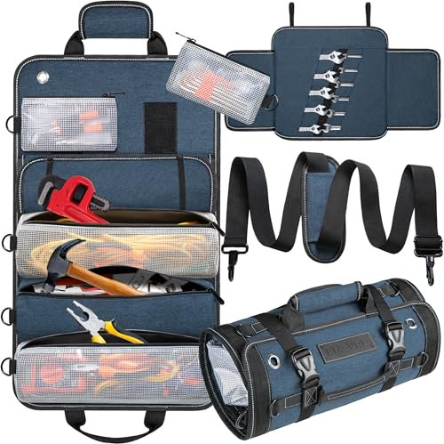 FUZVOL Werkzeugrolle, Werkzeugtasche Organizer, Werkzeug Aufbewahrungstasche, abnehmbaren Werkzeugtaschen, Blau