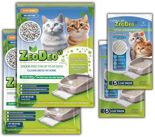 Zeolite Cat Litter Pellets set: “ZeoDeo” 3.6 kg (8Lb) + 10 EXTRA pads (for dual layer cat litter systems only!)