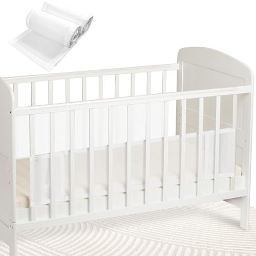 Atmungsaktive Bettumrandung - 2 Pack Mesh Nestchen für Kinderbett, gepolsterte Babybettumrandungen für sicheres und bequemes Schlafen, verstellbares Design, 32 x 22 cm, leicht und langlebig, Weiß