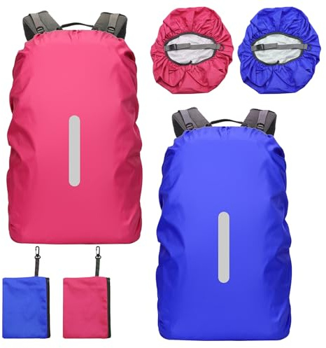 MIPIACE 2 Pièces Protection Sac à Dos Pluie Réfléchissante 35 l avec Sac de Rangement Housse Sac a Dos Impermeable avec Bandes Réfléchissantes pour Randonnée pour Le Chemin de l'école