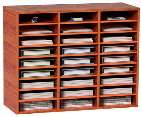 VEVOR 27 Compartments Wood Literature Organizer, Adjustable Shelves, Medium Density Fiberboard Mail Center, Office Home School Storage for Files, Documents, Papers, Magazines, Brown