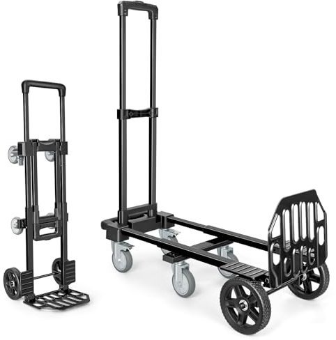 KEDSUM 3-in-1 Convertible Dolly Cart with Wheels, 600LBS Heavy Duty Hand Truck Dolly, Hand Truck with Adjustable Handle Angle & Expandable Base for Home,Warehouses,Dorm, 6-Wheel Design with Brakes