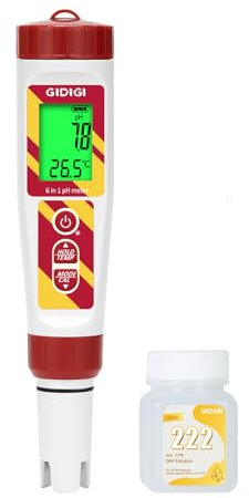 Testeur de salinité pour piscine - Appareil de mesure numérique du pH ORP - Pour hydroponique - 6 en 1 - pH/TDS/EC/ORP - Teneur en sel/thermomètre - Appareil de mesure du pH avec solution