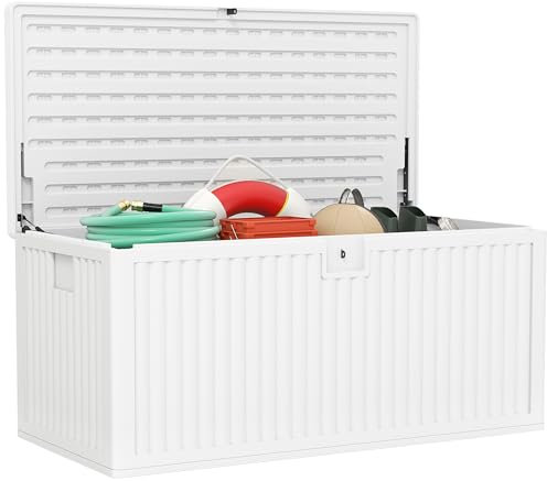 Outsunny Baule da Esterno da 515L Impermeabile con Design Scanalato e 2 Leve a Gas, Panca Contenitore in PE, 140x68x68 cm, Bianco