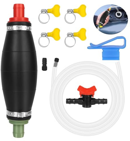 Handpumpe zum Umfüllen von Flüssigkeiten wie Benzin, XL Umfüllpumpe inkl. Flüssigkeitsregler und 2m Schlauch, Pumpe zum Umfüllen von Flüssigkeiten wie Wasser, Diesel, Benzin, Öl, mit Vakuumfunktion