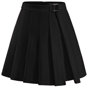 bridesmay Minikjol för kvinnor med veck, plissé tennis skaterkjol med justerbart knytbälte för skola, fest, fritid, svart, M