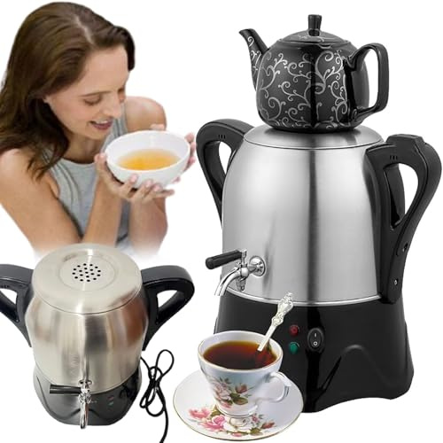 Théière turque multifonctionnelle, théière électrique turque 2000 W, théière en acier inoxydable 3 L, théière en céramique 1 L, fonction maintien au chaud, arrêt automatique, pour restaurants et hôtel
