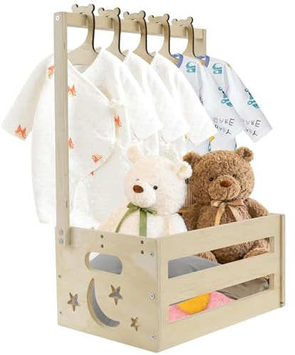 Holz Baby Geschenk Korb mit Griff, Holzkiste für Babypartys, Baby Dusche Kiste, Kinder Kleiderbügel Baby-Aufbewahrungskorb Schrank Personalisierte Babykorb Baby-Willkommensgeschenkeern
