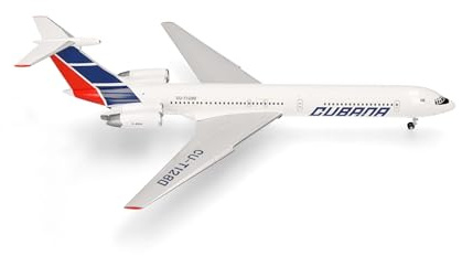 Herpa Modèle réduit Avion Cubana de Aviación Ilyushin IL-62M, Miniature à l’échelle 1:200, pièce de Collection, modèle d’Avion sans Socle, métal