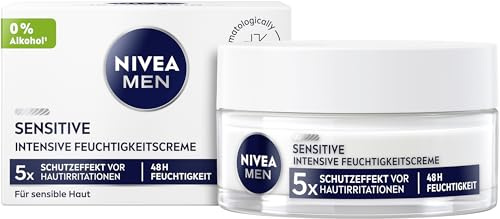 NIVEA MEN Sensitive Intensive Feuchtigkeitscreme, Gesichtscreme mit 48h Feuchtigkeit für empfindliche Männerhaut, Gesichtspflege zur Linderung von Hautirritationen (50 ml)