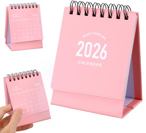 Nogeqi Pink Mini Desk Calendar 2025.7-2026.12 Small Desktop Calendar 2025-2026 Standing Flip Calendars Small Desk Calendars 2025-2026 for Home or Office New Year Decoration Gift