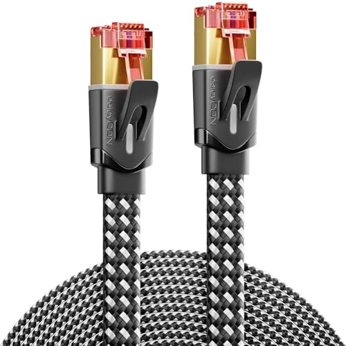 deleyCON 3,0m Câble Réseau Cat7 Plat Nylon (10 Gbps, Conducteur en Cuivre) Câble LAN Ethernet - Connecteurs RJ45 - Cordon de Brassage pour DSL, Routeur, Internet, Wi-Fi - Noir