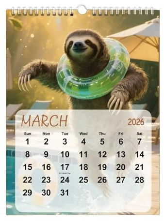Djurkalender 2026 – månatlig dagbok 21 x 28 cm, papperskalender, söt skidkalender med dekorativa sidor, organisatör för, arbetsplats, sovsal, studentrum
