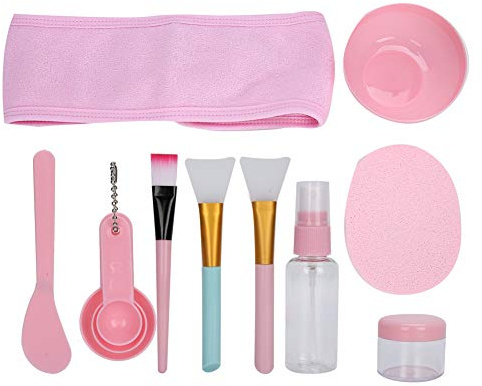 Adfaga Kit profesional de bricolaje Facial de 12 piezas, cuenco de plástico para mezclar, cepillo, palo, cuchara, botella pulverizadora, herramientas para el cuidado de la piel en
