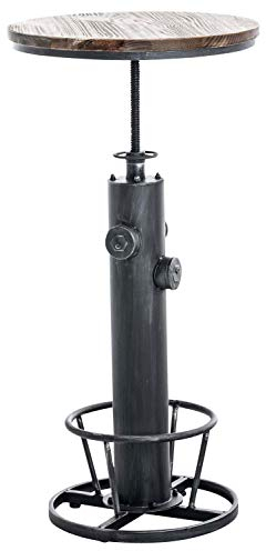 CLP Stehtisch Ruhr I Höhenverstellbarer Bartisch mit Fußablage I Tischgestell aus Metall und Tischplatte aus Kiefernholz, Farbe:antik Silber