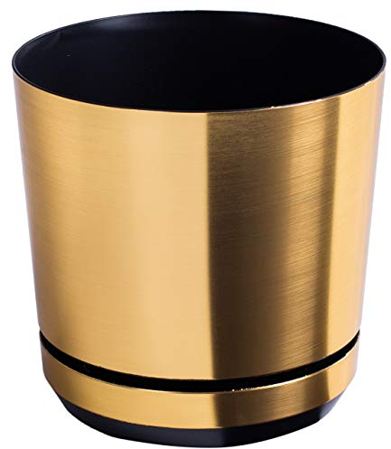 KORAD Vaso da fiori con sottobicchiere integrato - Decoro 023 - ottone, diametro 21 cm - Vaso per piante in plastica di alta qualità - Pentola di piante decorativo con fori di drenaggio