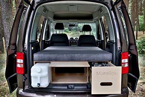 Moonbox Campingbox 115cm Natur für Minivans | mit Campingküche & Bettfunktion/Schlafsystem | für Fahrzeuge mit Mind. 115cm Breite im Kofferraum