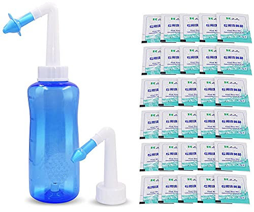 YSSMAO 500 ML Adultes Enfants Nasal Lavage nettoyant Le Protecteur de Nez sinusite nettoie humidifient pour éviter la rhinite Allergique Netti Pot avec 30 pcs sel