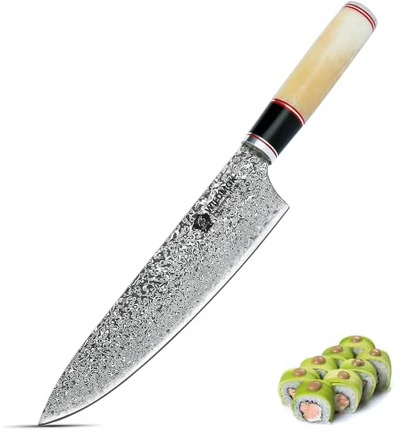 WILDMOK coltello da cucina professionale coltello da cucina 21,4 cm coltello coltello da chef coltello multiuso lama in acciaio di Damasco manico in osso di cammello