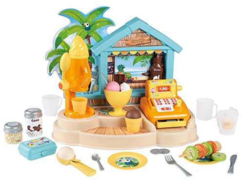 Smoby - Beach Bar – Einkaufskasse für Kinder – Registrierkasse und Eismaschine – 38 Zubehörteile – ab 3 Jahren – 310545 Mehrfarbig