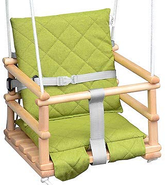 Kinderschaukel Babyschaukel Holz Babywippe Zimmerschaukel Indoor Baby Schaukel Stoff Babysitz Baby Schaukel zum Aufhängen 4 in 1 (Natural/Grün)