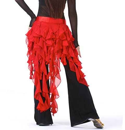 Wuchieal Women's Belly Dance Hip Scarf Belt Skirt Latin Dance Belt Performance Tassel Wave Skirt (Red)
