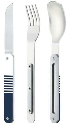 Akinod Gourmet Elegant Straight Bestick Med Magnetisk Insats (kniv, gaffel och sked) - magnetiskt rakt bestick 12H34 mod. MIRROR Mariniere Bleue