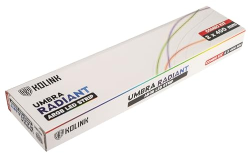 KOLINK Radiant Umbra ARGB LED-Streifen, 32 LEDs pro Streifen, 5V 3-Pin-Anschlüsse, Zwölf Montagehalterungen, Zwölf 3M-Klebeetiketten, 400 mm lang, Doppelpackung, schwarzes Gehäuse