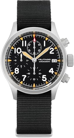 TACTICAL FROG Militado ML1868 Military Chronograph Watches 39mm Sapphire Crystal VK67 Quartz Watches for Men C3 Luminous with Calendar 100M Waterproof Watch with Nylon Strap