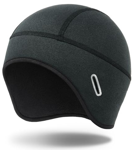 MELASA Winter Helmet Liner Skull Cap, Fleece Lined Warm Cycling Cap with Glasses Holes, Thermal Hat Beanie for Men Women, Black, One Size