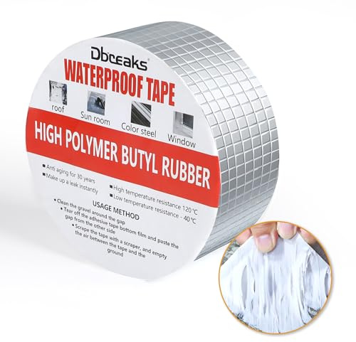 DBREAKS 75 mm x 10 m x 1,5 mm aluminium butylband, aluminium vattentät tejp, aluminiumfolie självhäftande reparationstejp, butyltejp tätningstejp, platt tak, butylgummitejp