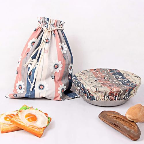 Baumwoll Bienenwachs Brotbeutel Mit Schüsselabdeckungen - Wiederverwendbare Lebensmittelaufbewahrung für Frisches Brot und Hausbacken