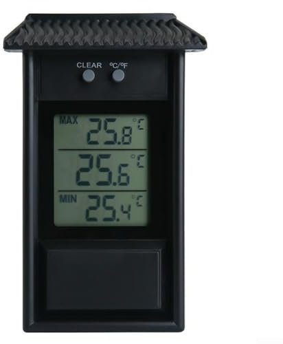 Termómetro digital impermeable para jardín, medidor de temperatura máxima mínima, apto para uso en interiores y exteriores (negro)