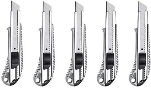 12 x skärknivar av gjuten aluminium – 18 mm brytblad, mattkniv för kartong och laminat, halkfri universalkniv med säkert reglage och ögla, professionell skärkniv för kakelläggning (12)