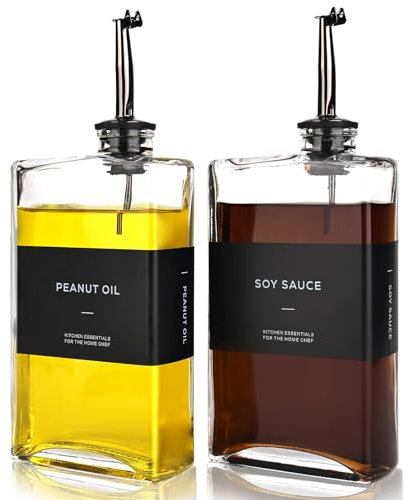 YYTECH Bouteille d'huile avec bec verseur, vinaigre et bouteilles d'huile - Distributeur de sirop en verre - 500 ml - Distributeur d'huile d'olive avec 36 autocollants et entonnoir en silicone -