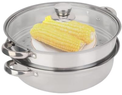 Pentola per cottura a vapore, 28 cm/11 pollici, pentola per cottura a vapore a 2 strati, pentola per cottura a vapore in acciaio inox con inserto per cottura a vapore e coperchio
