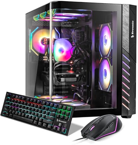 Evounic Gaming PC Desktop - i7 Xeon 12-Core up to 3.5GHz, RX 580 8GB, 64GB RAM, 1TB NVMe SSD, WiFi 6 & BT 5.4, Liquid Cooled, 9 ARGB Fans, Windows 11 Pro, 650W PSU