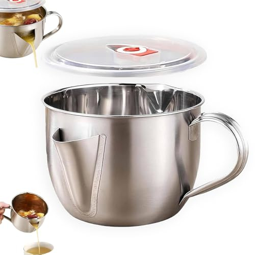 Fat Separator Jug with Dual Spout Design,Stainless Steel Gravy and Sauce Strainer,Reusable Gravy Separator Jug for Cooking,for Broth,Soup,Hot Pot,Kitchen Gadgets (Silver)