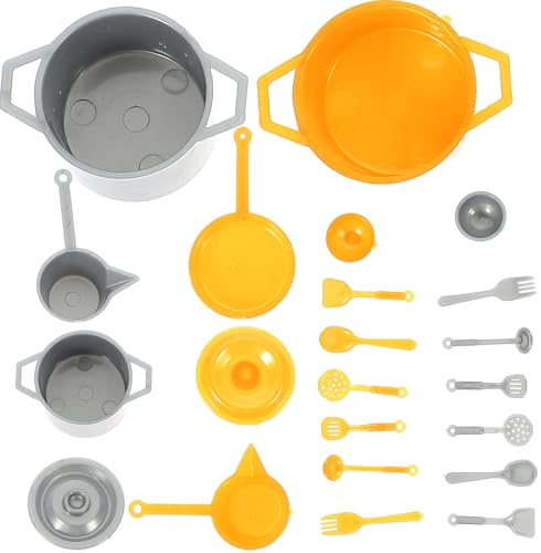 Parliky Juego de Vajilla Miniatura 20 Piezas para Casas de Muñecas, Accesorios de Cocina en Miniatura en Color Plata y Dorado Mate, Decoración Realista para Juguetes y Aprendizaje