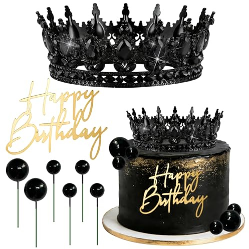 Corona per Torta, 8 Pezzi Corona Decorazioni Torte, Palline Decorative per Torte, Happy Birthday Cake Topper, Decorazioni Torta per Festa Compleanno, Matrimoni