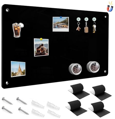 Magnetic Board for Wall Black, 43 x 30 cm Metal Magnets Board for Fridge Notice Memo Boards for Kitchen Home Office Wall