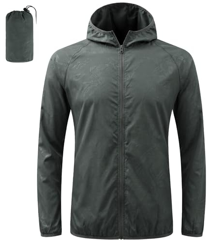 BSBUY Mens Waterproof Jackets Lightweight Rain Jacket Packable Hooded Rain Coats Fast Dry Raincoat Windproof Shell Jacket Windproof Raincoat Solid Color Pullover Top for Travel Running Hiking Camping
