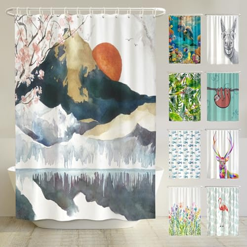 arteneur® - Japan - Anti-Schimmel Duschvorhang 200x220 - Recycelt mit Öko-Tex Standard 100 - Beschwerter Saum, Blickdicht, Wasserdicht, Waschbar, 12 Ringe & E-Book