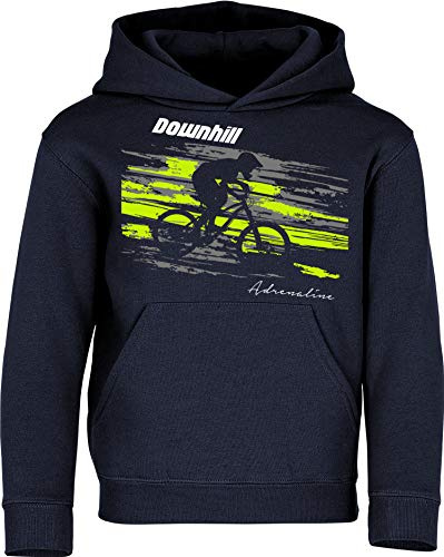 Sweat à Capuche pour Enfants: Downhill Adrenaline - Cycliste-s Vélo BMX VTT Mountain-Bike - Cadeau Anniversaire Noel Fils Garçon-s Enfant Fille-s Hoodie Pull Pull-Over Sport Outdoor (Navy 152)