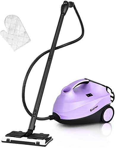 COSTWAY 2000W Multipurpose Steam Cleaner with 19 Accessories, Household Steamer w/ 1.5L Tank for Cleaning, Heavy Duty Rolling Cleaning Machine for Carpet, Floors, Windows and Cars (Purple)