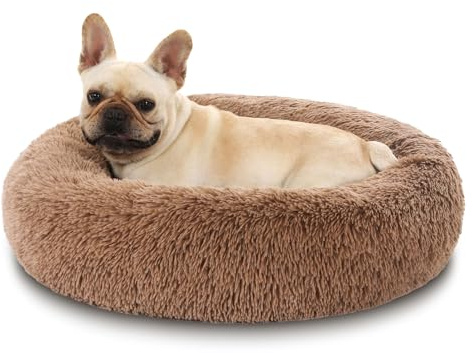Cama Perro Antiestres Redonda Cama para Gatos de Felpa de Piel Sintética Esponjosa [L, Ø60cm] Cama Perros Medianos Cama para Mascotas Gatos y Perros con Fondo Resistente al Agua y Antideslizante