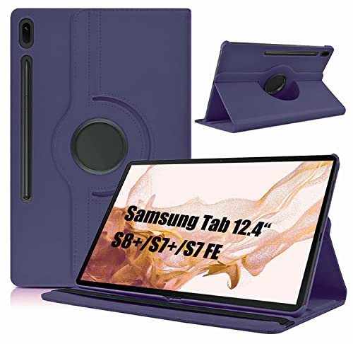 Dlahaby Hülle für Samsung Tab S8+ S8 Plus 2022 /S7 FE 2021/S7 Plus 2020 12.4 Zoll,PU Leder mit Drehbar Standfunktion Schutzhülle für Tablet Samsung Tab S7 Fe/S8 Plus/S7 Plus,Dunkelblau